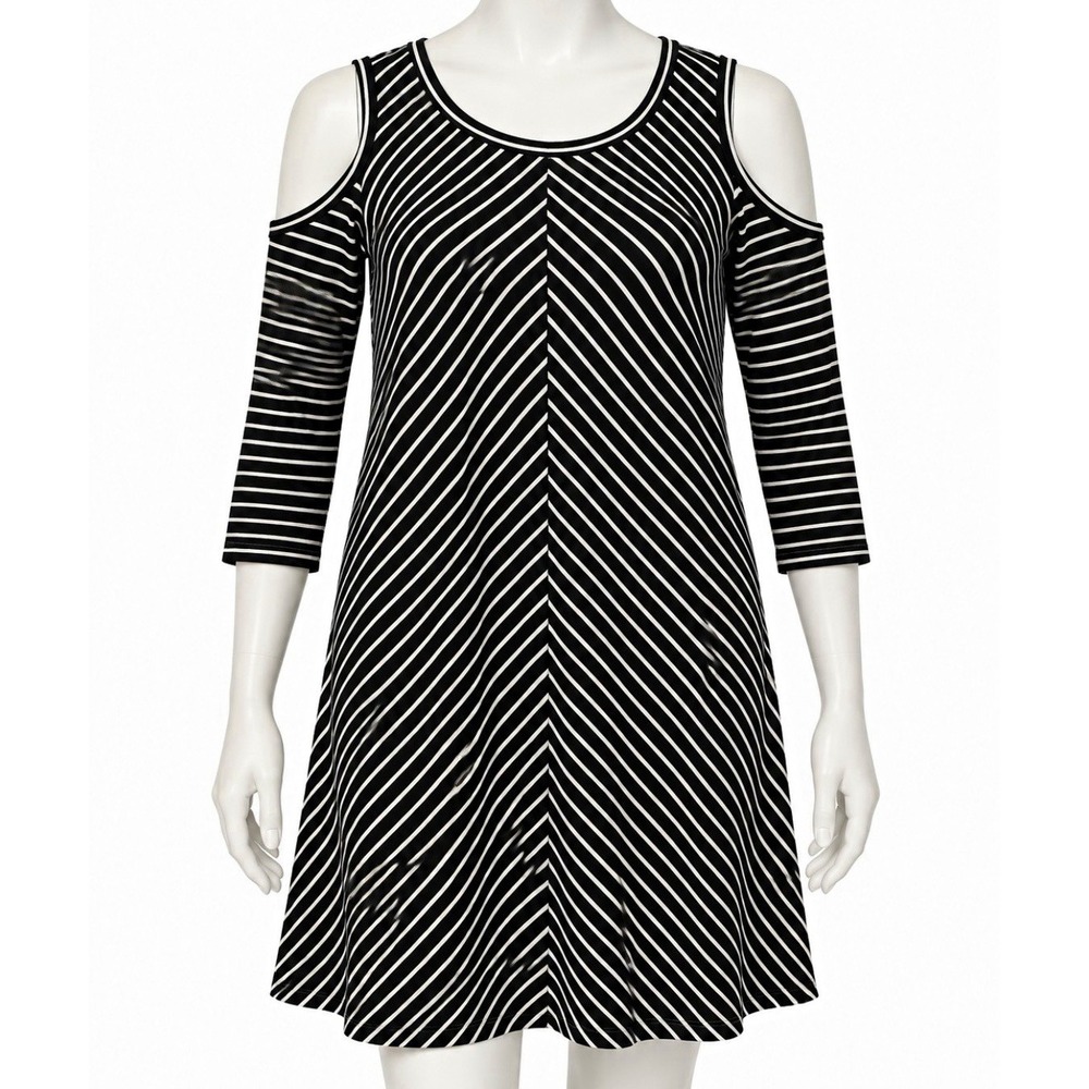 LANE BRYANT Women's Black White Striped Cold Shoulder Shift Dress 18/20 Plus